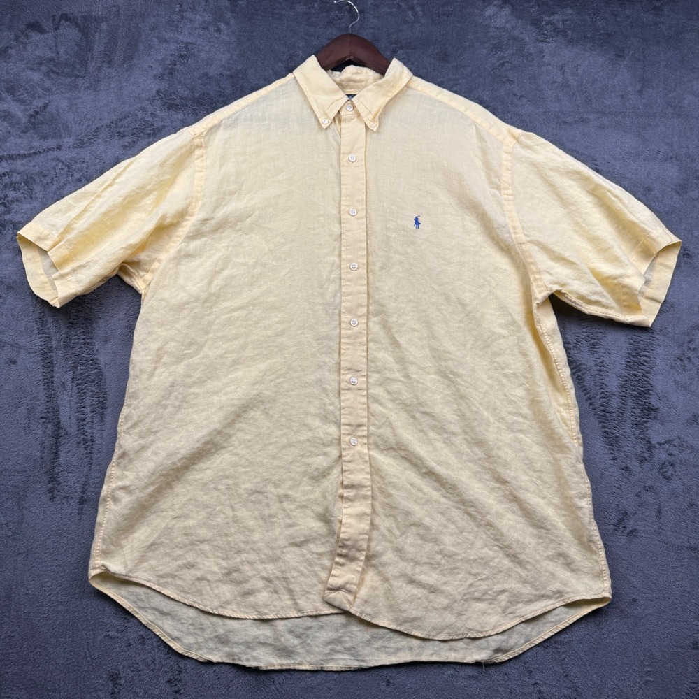 Polo Ralph Lauren Linen Shirt Mens XL Blake Short Sleeve Yellow Excellent